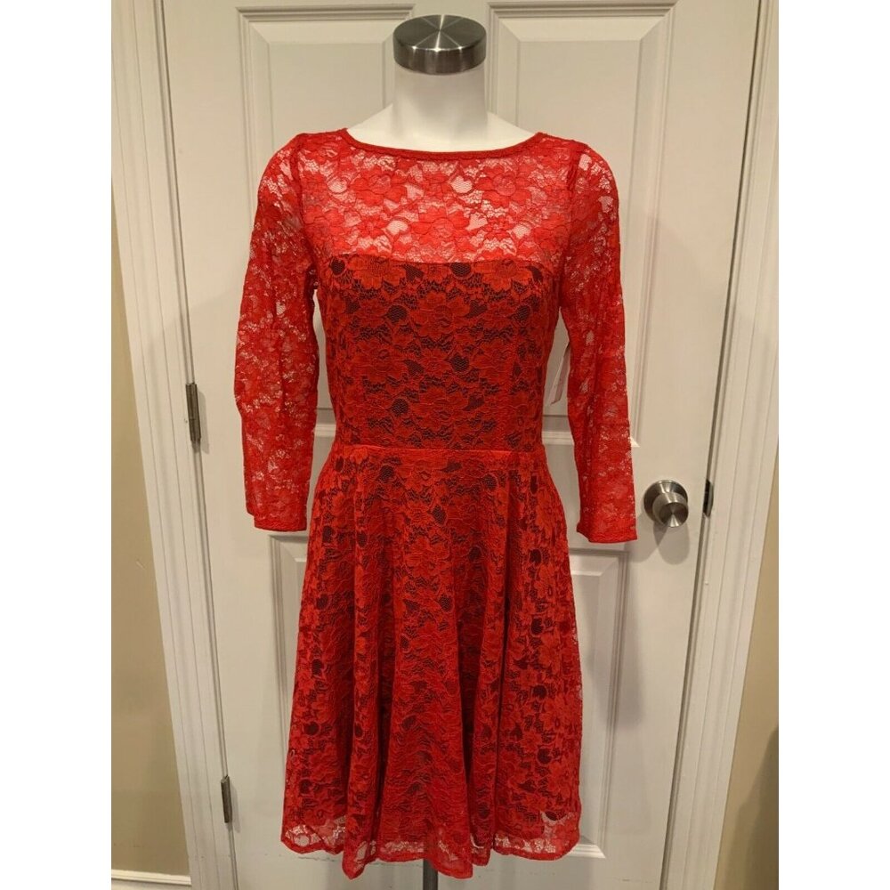 French Connection Red Floral Lace W/ Sweetheart Slip Dress, Size 4